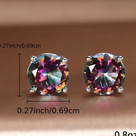 NEW giftable 925 sterling silver mystic topaz 7mm stud earrings - Picture 2 of 4